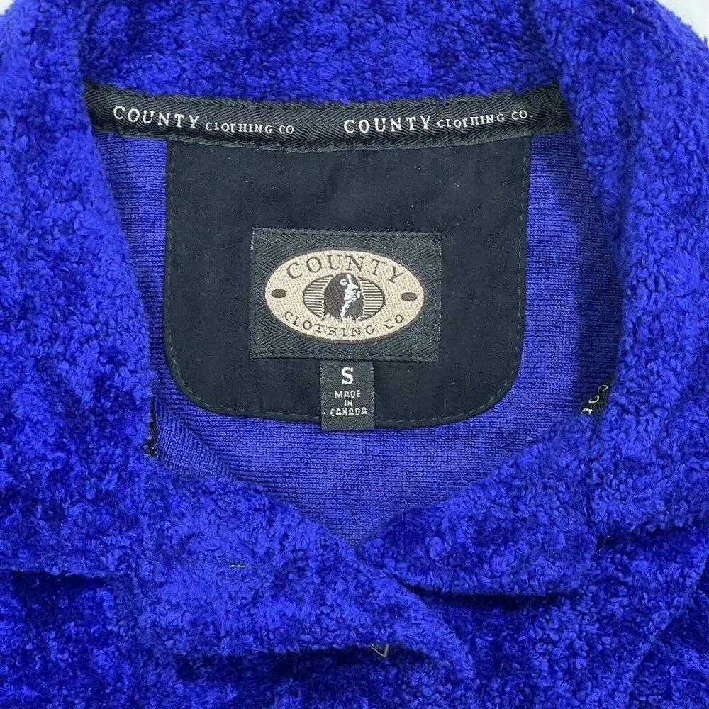 COUNTY CLOTHING‎ Cropped Fleece Jacket Women's Small Blue/Purple Artsy Buttons - Picture 7 of 15